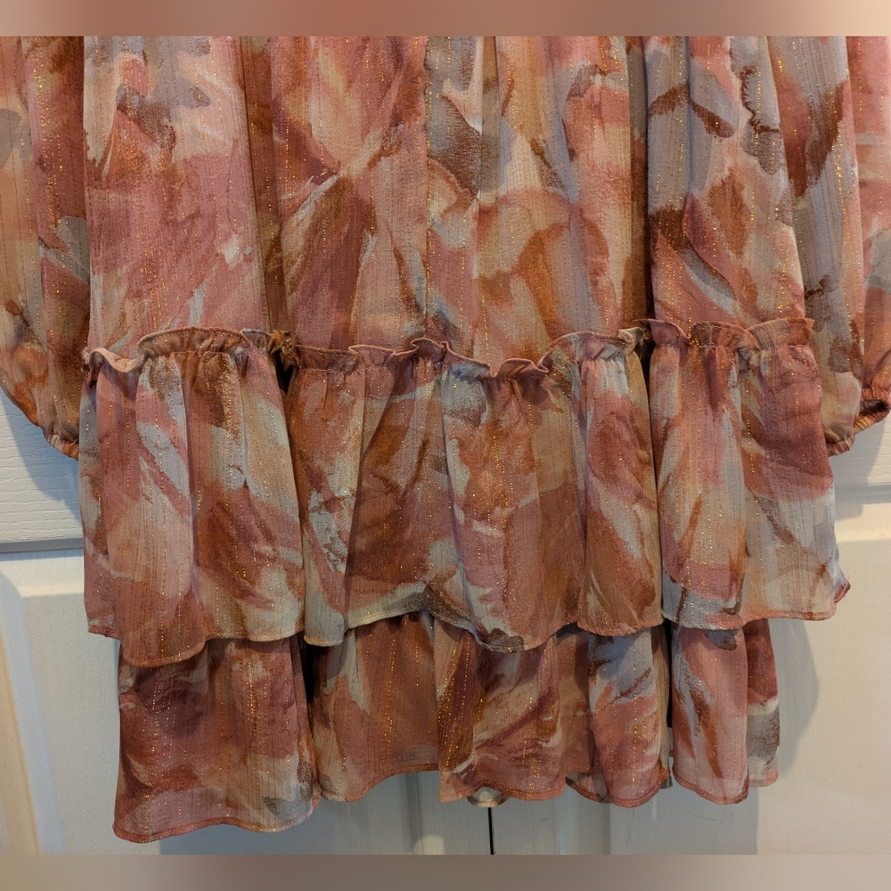 Haver & Blair London Georgette Tiered Mini Dress With Buttons Ruffles Size Large - Picture 15 of 16